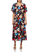 HALSTON WOMEN'S SHORT SLEEVE V-NECK CHIFFON DRESS HD5EXB9B SIZE 14 MARINE MULTI - Brand New