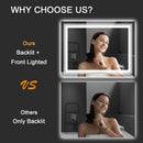 SNOWDOOL LED BATHROOM MIRROR, 24"X36" WITH FRONT AND BACKLIT, ANTI-FOG - WHITE - Like New