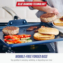 Blue Diamond 11" Diamond Infused Ceramic Nonstick Square Griddle Pan - Blue - Brand New