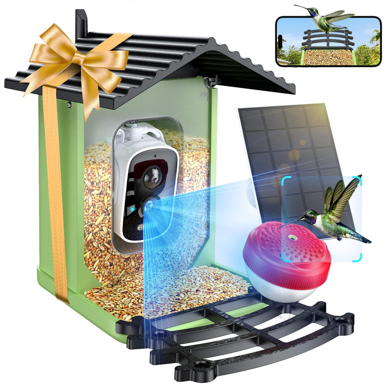 OPOWO Bird Feeder Camera2K HD AI Identify Smart Bird House Solar Powered - Green - Like New
