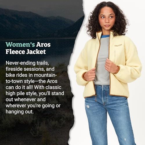MARMOT WOMEN'S AROS FULL-ZIP JACKET - SHERPA FLEECE WITH RETRO STYLE - WHEAT - Brand New