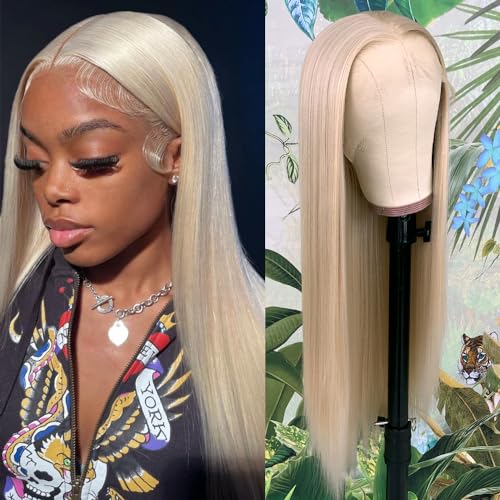 QD-TIZER Ash Blonde Hair Long Straight Synthetic Lace Front Wigs - Brand New