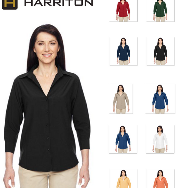 M610W Harriton Ladies' Paradise 3/4-Sleeve Performance Shirt