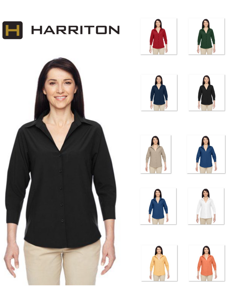 M610W Harriton Ladies' Paradise 3/4-Sleeve Performance Shirt New