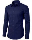 JAMES TAILOR MEN' SLIM FIT LONG SLEEVE STRETCH DRESS SHIRT - SIZE: MEN L - NAVY - Like New