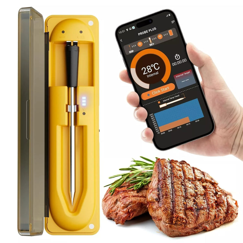 ImSaferell Wireless Meat Thermometer FM210, Black/Yellow - Like New