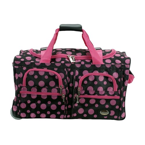 ROCKLAND ROLLING DUFFEL BAG 22" - BLACK PINK DOT - Brand New