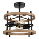 2-Light Semi Flush Mount Ceiling Light Fixture Rustic Washed Wood - Black - Brand New