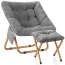 KASUNPUL COMFY SAUCER CHAIR FOLDABLE LIVING ROOM CHAIRS SOFT FAUX FUR - GRAY - Like New
