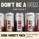 BUM Sugar-Free Energy Drink, Soda Variety Pack - Lightly Carbonated 12 pack - Brand New