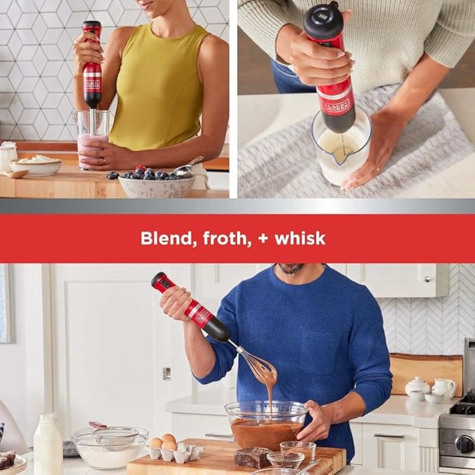 BLACK+DECKER Kitchen Wand Cordless Immersion Blender 3 in 1 Multi Tool Set - RED - Like New