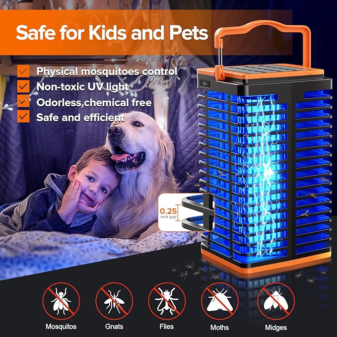 Kiies Solar Bug Zapper Cordless Rechargeable Mosquito Zapper Lamp - BLACK/ORANGE Like New