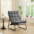 Patio Lounge Chair Ottoman Comfy Sling Recliner Black Frame Grey Cushion - Like New