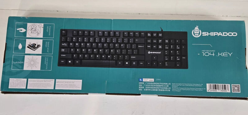 Shipadoo 104 Key K160 Wired USB Full Sized Keyboard - Black Like New