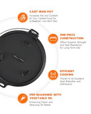 DARTMOOR 9 QUART PRE-SEASONED CAST IRON DUTCH OVEN W/LID/LIFTER TOOL- BLACK - Like New
