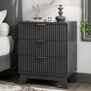XIXINI FLUTED NIGHTSTAND 24" WIDE SIDE TABLE 3 LARGE STORAGE DRAWERS - BLACK - Like New