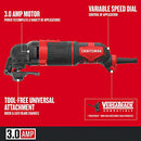 CRAFTSMAN OSCILLATING TOOL 3-AMP INCLUDES TOOL-FREE SYSTEM CMEW401 - RED - Like New