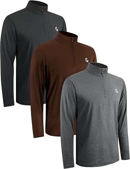 3 PACK QUARTER ZIP PULLOVER MEN LONG SLEEVE SWEATSHIRTS - 2XL - BLACK/BROWN/GRAY - Like New