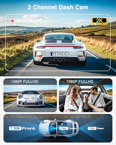 FITEYE 3 CHANNEL 4K DASH CAM, IMX335 STARVIS SENSOR FT-VD004 - Black - Like New