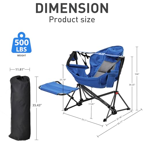 GDY CAMPING CHAIRS OVERSIZED HAMMOCK FOLDING ROCKING CHAIRS ADJUSTABLE - BLUE - Like New