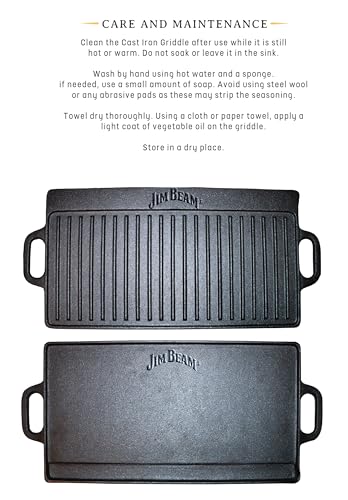 Jim Beam Pre Seasoned Heavy Duty Construction Double Sided Cast Iron Griddle - Like New