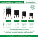 D'vine Dev 8 Inch Planter Pot with Wood Stand, Black, 88-O-A-2 - Brand New