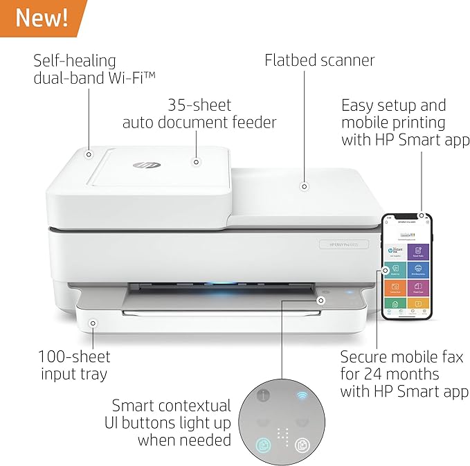 HP ENVY Pro 6455 Wireless All-in-One Printer Mobile Scan 5SE45A-B1F - White - Like New