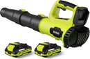 LEAPUL 21V Electric Cordless Leaf Blower, 2X 2.0Ah Batteries,Charger-Green/Black - Like New