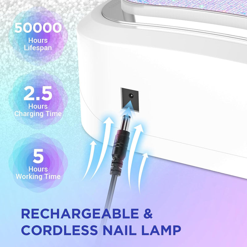 Aedavey Cordless 120W Rechargeable UV Nail Lamp - Sparkly Diamond/White Like New