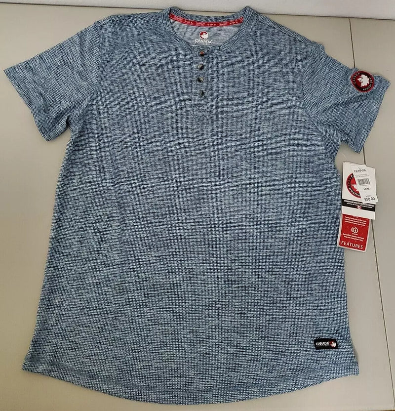 CANADA WEATHER GEAR MEN'S SUPREME SOFT KNIT HENLEY TSHIRT,SIZE: M, BLUE POSEIDON - Brand New