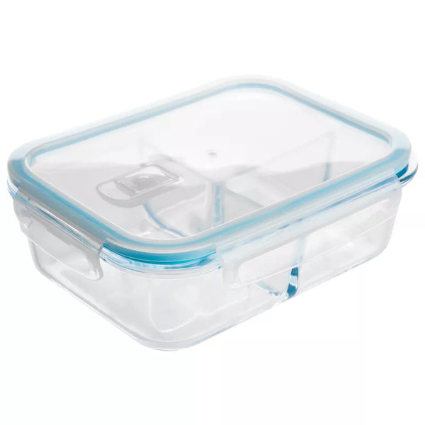 LEXI HOME 51 OZ. 3-COMPARTMENT BOROSILICATE GLASS FOOD STORAGE - CLEAR/BLUE - Like New