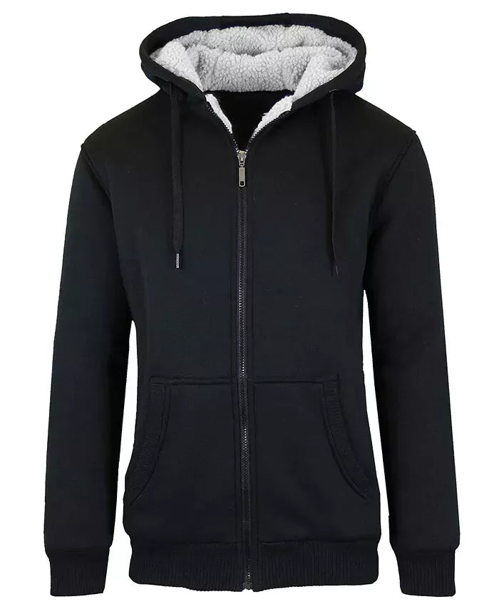 Q-ACTIVE GALAXY MEN'S MODERN FIT SHERPA LINED FLEECE ZIP-UP HOODIE BLACK MEDIUM - Brand New