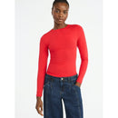 SCOOP WOMEN’S STRETCH COTTON BLEND CREWNECK TEE, LONG SLEEVES, SIZES XS - RED - Brand New