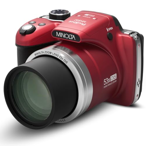 MINOLTA PRO SHOT 16MP HD CAMERA 53X OPTICAL ZOOM 1080P FULL HD VIDEO - RED - Like New
