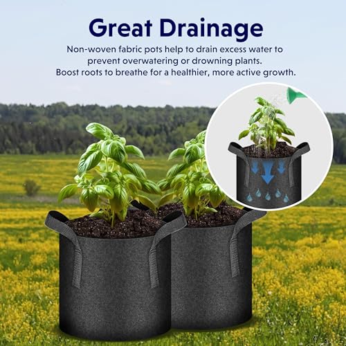 IPOWER 5-PACK 20 GALLON PLANT GROW BAGS THICKENED NONWOVEN FABRIC POTS BLACK - Brand New