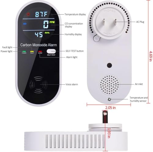 WESHLGD CARBON MONOXIDE DETECTOR PLUG WALL TRAVEL 3IN1 KH106 - BLACK - Like New