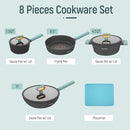 Leetaltree Nonstick Pots and Pans - 8 PC Glacier Blue Cooking set with Lids - Like New