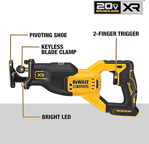 Dewalt 20V MAX XR Reciprocating Saw Cordless 2-FingerTrigger Tool Only - Yellow - Like New