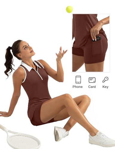 FKEEP Women's Golf Tennis Dress Sport Activewear Zipper V-Neck Shorts Pocket - Like New