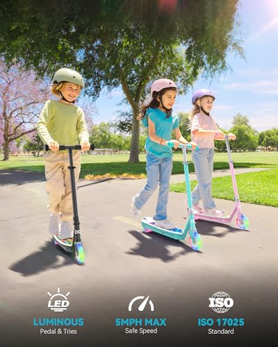 GYROOR KS2 KIDS ELECTRIC SCOOTER WITH LED LIGHTS – SAFE 5 MPH SPEED - CYAN - Like New