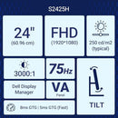 DELL 24 MONITOR FULL HD VA PANEL 5MS RESPONSE TIME TILT SE2425H - BLACK - Like New