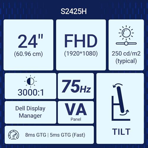 DELL 24 MONITOR FULL HD VA PANEL 5MS RESPONSE TIME TILT SE2425H - BLACK - Like New