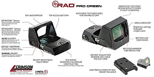 CRIMSON TRACE RAD OPEN REFLEX PISTOL SIGHT AUTO SHUTOFF TEXTURED SIDES - Like New