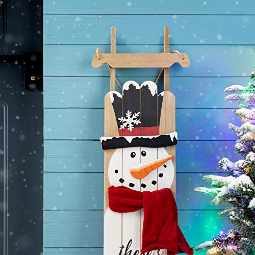 Glitzhome Wooden Welcome Sign for Porch Farmhouse Christmas Wall Hanging Snowman - Like New