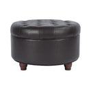 HomePop 25" Button Tufted Round Storage Ottoman - Brown Faux Leather - Brand New
