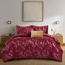 J&V TEXTILES SEOUL 5 PIECE CHENILLE METALLIC SHEEN COMFORTER SET - KING - RED - Brand New