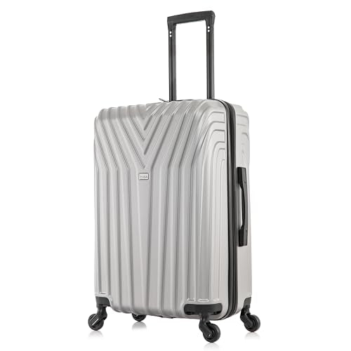 InUSA VASTY Luggage with Spinner Wheels | 24-Inch Medium Checked Luggage - Grey - Like New