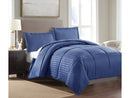 SPAIN COLLECTION 3-PIECE DOWN ALTERNATIVE SATIN STRIPE SET QUEEN - NAVY - Like New