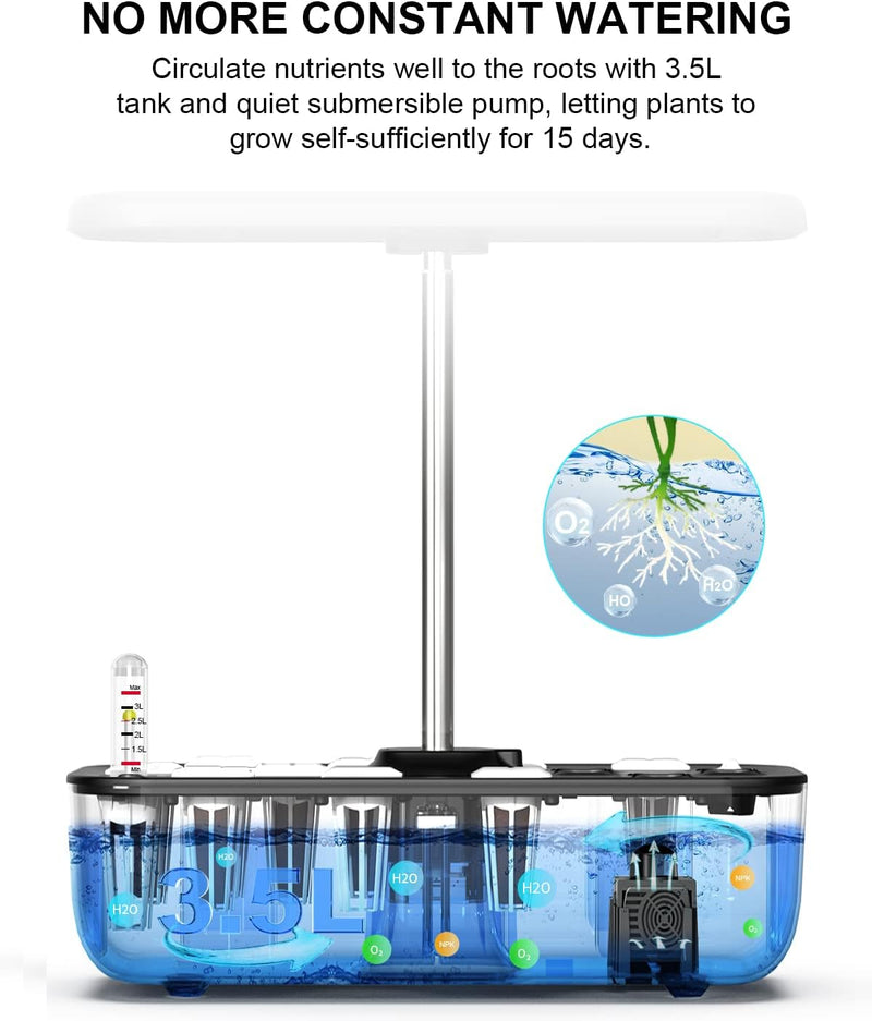 QYO Hydroponics Growing System, 12 Pods, 36WLight, Timer, 23.8'', QYO20 - Black Like New