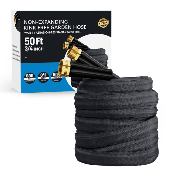 HAETIER 2025 UPGRADED 50FT NON-EXPANDING GARDEN HOSE SOAKER - BLACK - Like New
